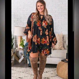 Boho Floral Mini Dress Women Fall Bloomcore Ruffle Hem indie Goblin Flowy Loose